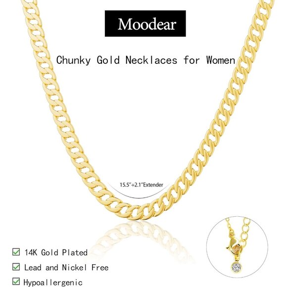 Gold Necklace for Women Dainty Chunky 14K Gold Plated/Sliver Plated Chain Neckla - Picture 5 of 7